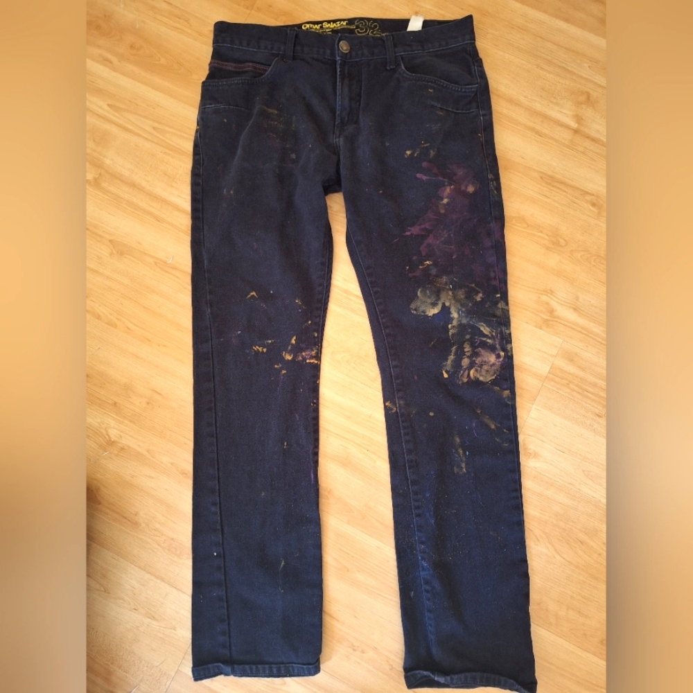 Analog x Omar Salazar Burton RARE dark wash paint splatter smudge denim jeans 32